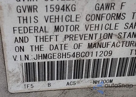 2011 Honda Fit Sport z USA, uszkodzony, nr VIN JHMGE8H54BC011209